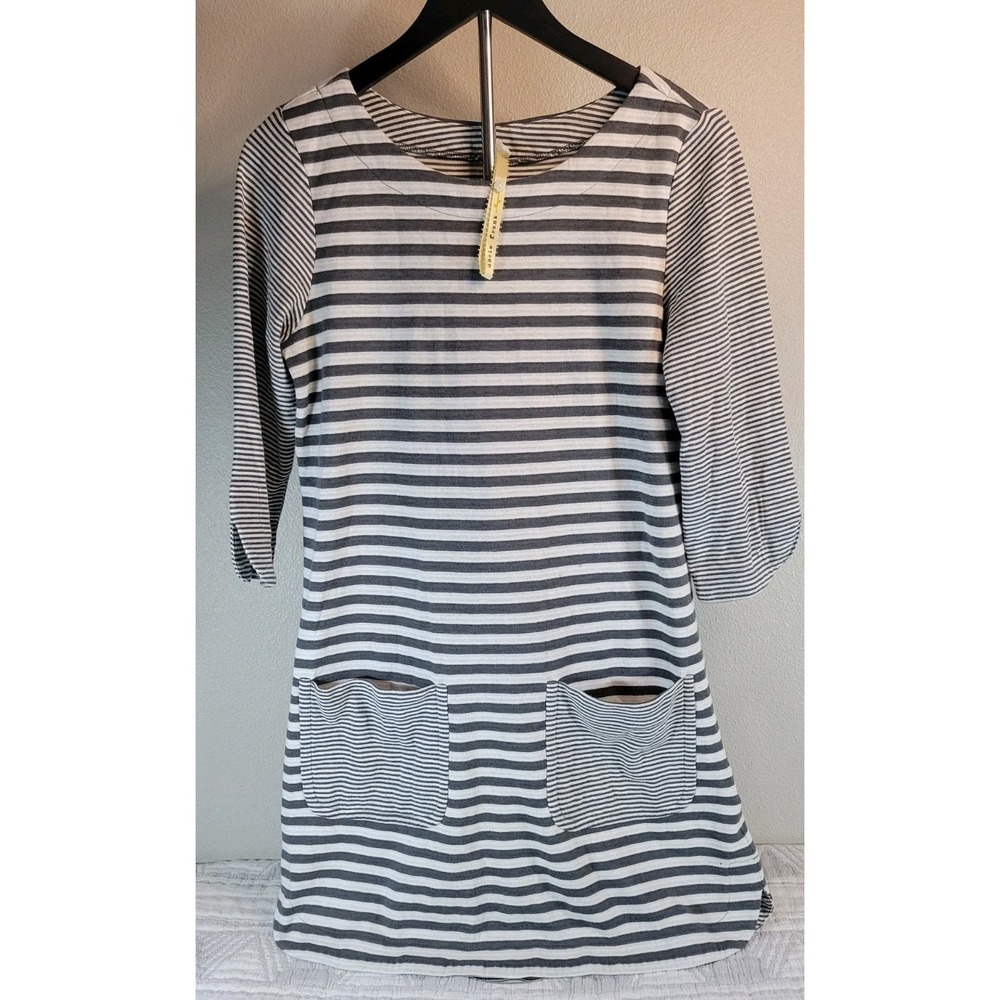 Uncle Frank Striped Knit Tunic Dress XS Gray White Pockets Style‎ 75270
